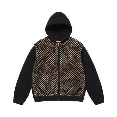 Pre-owned Supreme Checkerboard Faux Fur Zip Up Hooded Sweater 'black' | Men's Size M