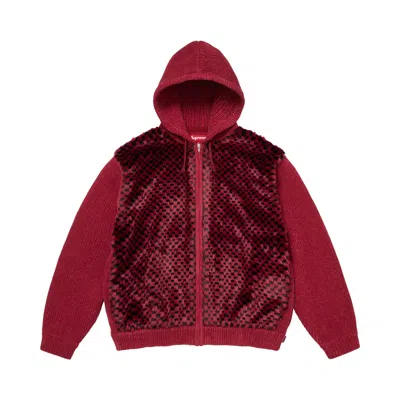 Pre-owned Supreme Checkerboard Faux Fur Zip Up Hooded Sweater 'red' | Men's Size M
