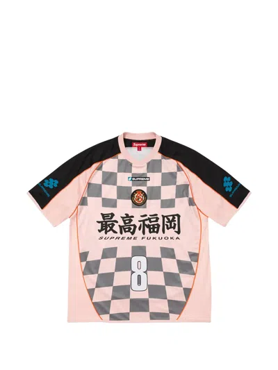 Supreme Checkerboard Soccer Logo-patch T-shirt In Pink
