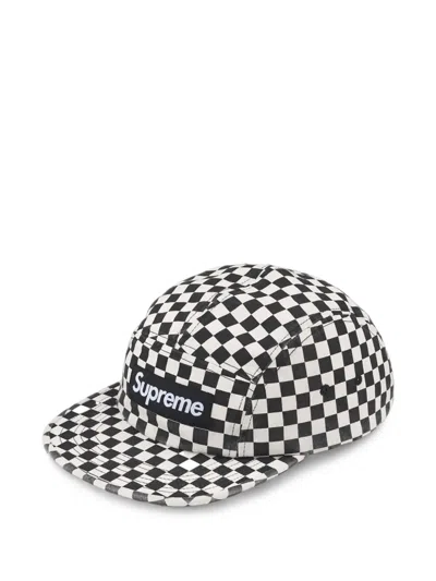 Supreme Checkerboard-print Chino-twill Baseball Cap In Black