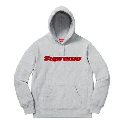 Supreme Chenille Hooded Sweatshirt 'grey Red' In Gray