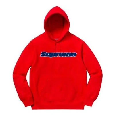 Supreme Chenille Hooded Sweatshirt 'red Navy'