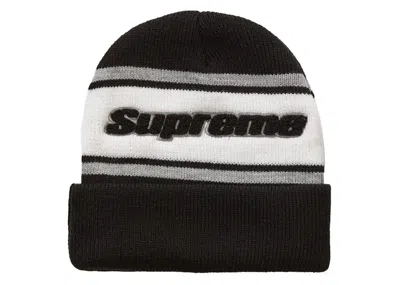 Pre-owned Supreme Chenille Stripe Beanie In Black