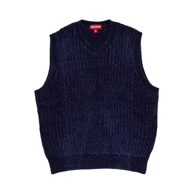 Pre-owned Supreme Chenille Sweater Vest 'navy' In Blue