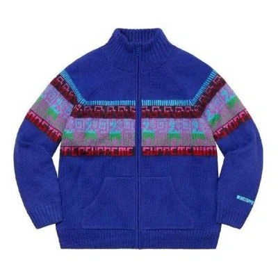 Supreme Chullo Windstopper Zip Up Sweater 'blue Red Grey'