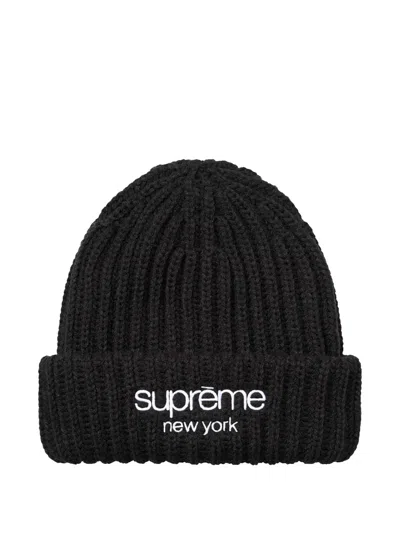 Supreme Chunky-ribbed Logo Beanie Hat In Black