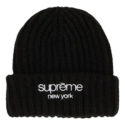 Supreme Classic Logo Chunky Ribbed Beanie 'black' In Animal Print