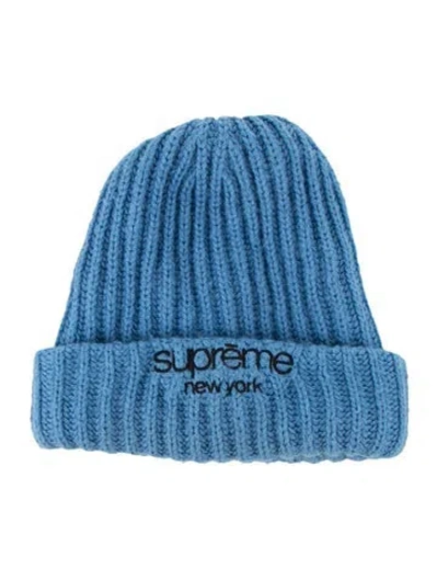Pre-owned Supreme Classic Logo Chunky Ribbed Beanie (fw24) In Blue