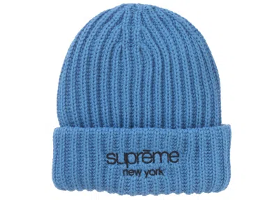 Pre-owned Supreme Classic Logo Chunky Ribbed Beanie (fw24) In Blue