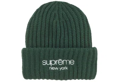 Pre-owned Supreme Classic Logo Chunky Ribbed Beanie (fw24) In Dark Green