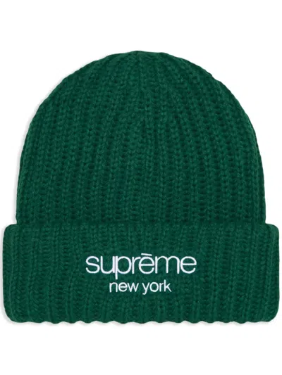 Supreme Classic Logo Chunky Ribbed Beanie In Green