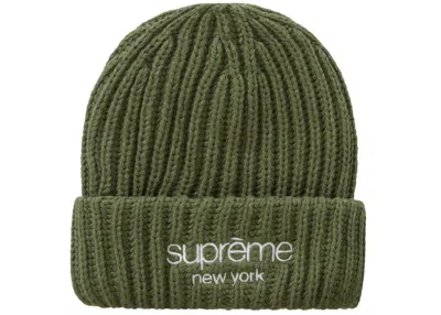 Pre-owned Supreme Classic Logo Chunky Ribbed Beanie In Olive