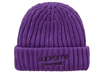 Pre-owned Supreme Classic Logo Chunky Ribbed Beanie In Purple
