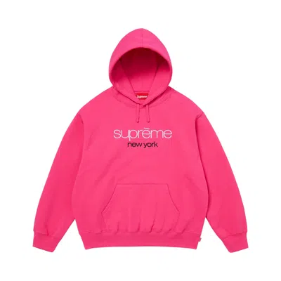 Pre-owned Supreme Classic Logo Hooded Sweatshirt 'bright Fuchsia' | Pink | Men's Size L