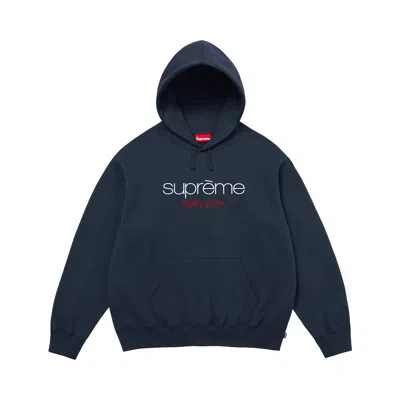 Pre-owned Supreme Classic Logo Hooded Sweatshirt 'navy' | Blue | Men's Size M