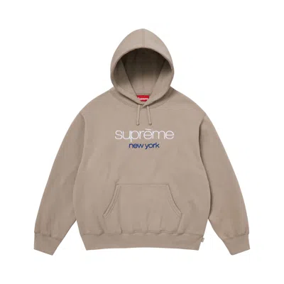 Pre-owned Supreme Classic Logo Hooded Sweatshirt 'taupe' | Tan | Men's Size S In Brown