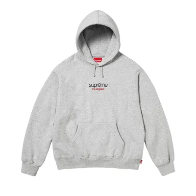 Pre-owned Supreme Classic Logo Los Angeles Hooded Sweatshirt 'heather Grey' | Men's Size L In Gray