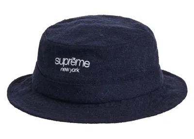 Pre-owned Supreme Classic Logo Terry Crusher Hat In Navy Blue