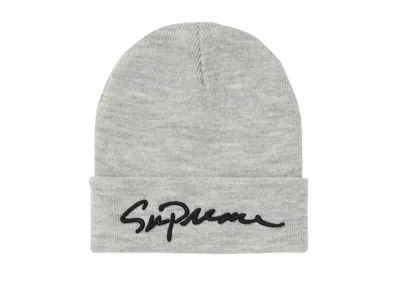 Pre-owned Supreme Classic Script Beanie In Heather Grey In Gray