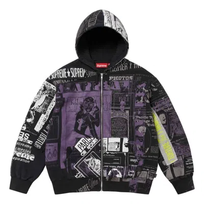 Supreme Collage Zi[p Up Hooded Sweatshirt 'black Purple White'