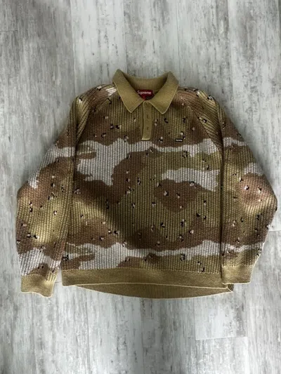 Pre-owned Supreme Collared Polo Desert Camo Sweater In Beige