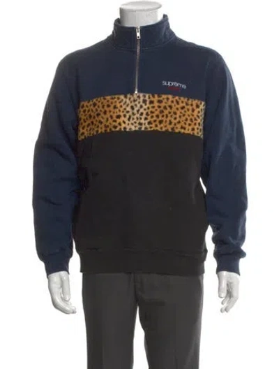 Pre-owned Supreme Colorblock Pattern Mock Neck Sweatshirt In Black