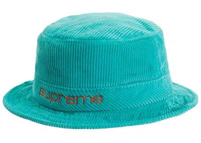 Pre-owned Supreme Compact Logo Corduroy Crusher Hat In Teal