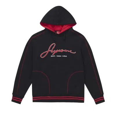 Pre-owned Supreme Contrast Embroidered Hooded Sweatshirt 'black'