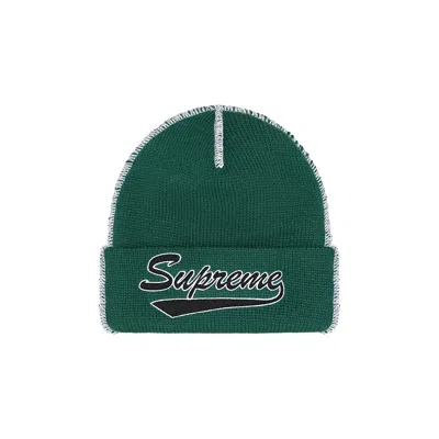 Pre-owned Supreme Contrast Stitch Beanie 'dark Pine' In Green