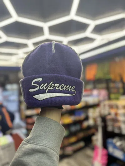 Pre-owned Supreme Contrast Stitch Beanie In Purple/white