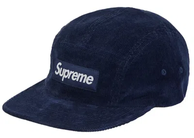 Pre-owned Supreme Corduroy Camp Cap (fw23) In Navy Blue
