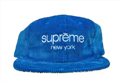 Pre-owned Supreme Corduroy Classic Logo Camp Cap In Royal