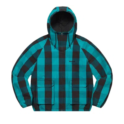 Pre-owned Supreme Cotton Hooded Jacket 'teal Plaid' | Men's Size S