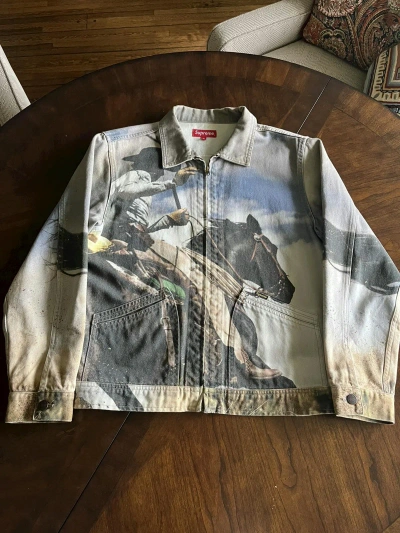 Pre-owned Supreme Cowboy Denim Jacket In Grey