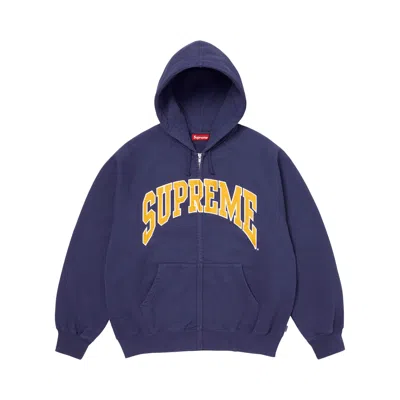 Pre-owned Supreme Cracked Raglan Zip Up Hooded Sweatshirt 'washed Navy' | Blue | Men's Size S