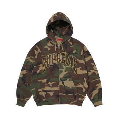Pre-owned Supreme Cracked Raglan Zip Up Hooded Sweatshirt 'woodland Camo' | Green | Men's Size Xl