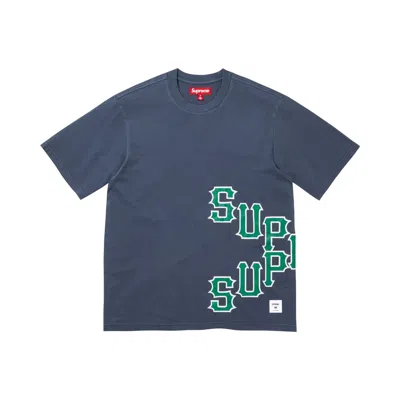 Pre-owned Supreme Cracked Spellout Short-sleeve Top 'washed Navy' | Blue | Men's Size L