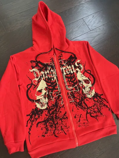 Pre-owned Supreme Crazy Y2k Affliction Style Skeleton Skull Zip Up Hoodie Red