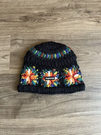 Pre-owned Supreme Crochet Beanie Black (ss25) In Multicolor