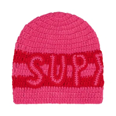 Pre-owned Supreme Crochet Logo Beanie 'pink' | Men's Size Onesize
