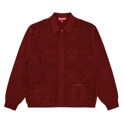 Pre-owned Supreme Crochet Zip Up Cardigan 'dark Red' | Men's Size L