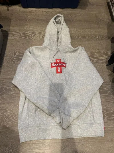 Pre-owned Supreme Cross Box Logo Hooded Sweatshirt In Gray