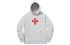 Supreme Cross Box Logo Hooded Sweatshirt 'grey Red' In Gray