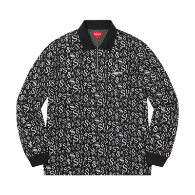 Pre-owned Supreme Currency Jacquard Zip Long-sleeve Polo 'black' | Men's Size Xl