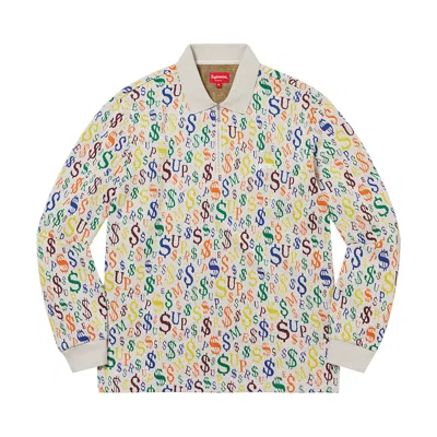 Pre-owned Supreme Currency Jacquard Zip Long-sleeve Polo 'white'