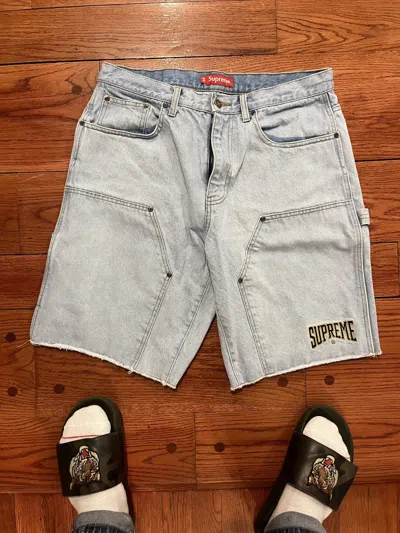 Pre-owned Supreme Cutoff Double Knee Denim Painter Shorts Pants Jeans In Blue