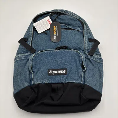 Pre-owned Supreme Denim Backpack Washed Indigo Fw25 In Hand In Blue