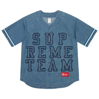 Pre-owned Supreme Denim Baseball Jersey 'blue'