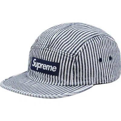 Pre-owned Supreme Denim Camp Cap In Indigo Stripe