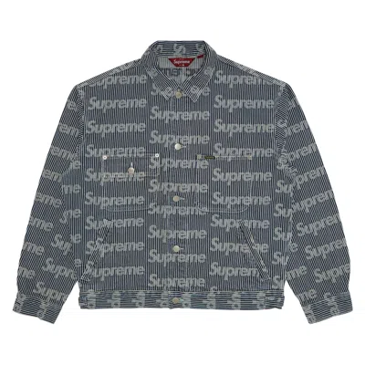 Pre-owned Supreme Denim Chore Trucker Jacket 'stripe' In Blue